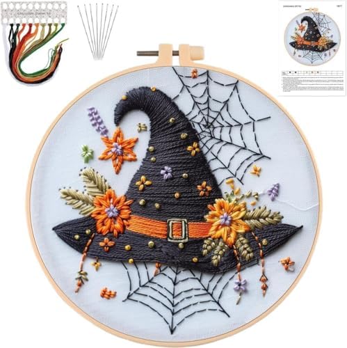 YOUDRN Halloween Embroidery Kit, Witch Hat Halloween Cross Stitch Kit by YOUDRN