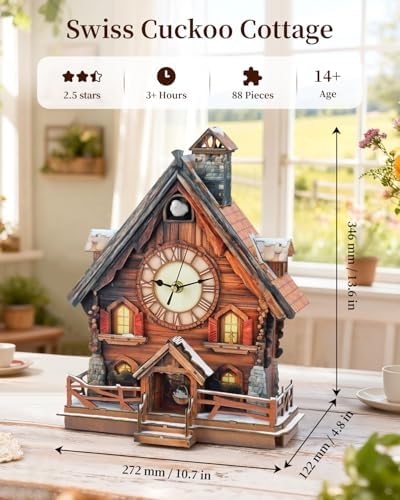 3D Puzzles for Adults-Cuckoo Clock, Swiss Igloo Clock Kit (with Pendulum), Wooden Puzzles for Adults Home Decor DIY Watch Making Kit Christmas Day Puzzle Gifts for Men Women 14+ - Image 2