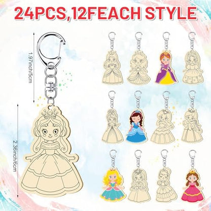 RattanView 24 Pcs Princess Craft Keychains DIY Keychain, 12 Styles - Image 2