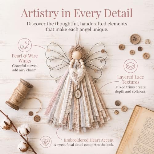 CHIANART Angel Fabric Hanging DIY Kit, Macrame Wall Weaving Craft,Crochet Wall Hanging Kit, Rustic Farmhouse Christmas Tree & Holiday Home Decor, Beginner-Friendly Handmade Gift for Women (F) - Image 3
