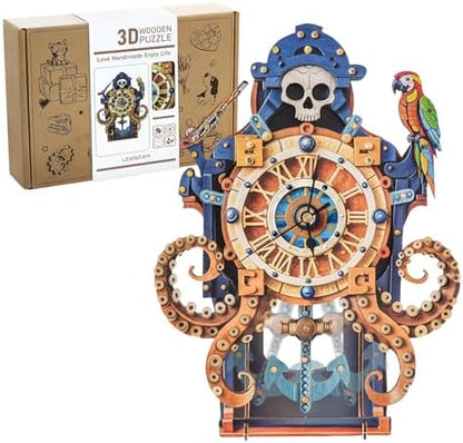 3D Puzzles for Adults Wooden Octopus Pirate Clock Kit with Pendulum by KOSMICKISS