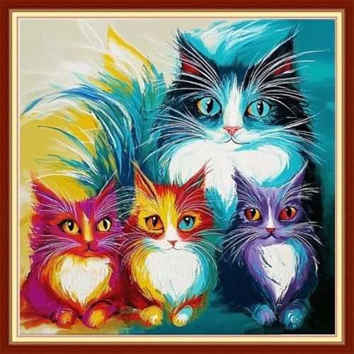 Redxing Stamped Cross Stitch Kits Embroidery kit for Beginners Adults Full Range of Embroidery Patterns Starter Kits DIY Printed Cross Stitch Kits Needlepoint Kits 11CT-Colorful Cats 18x18 inchs by RedxingStampedCrossStitchK