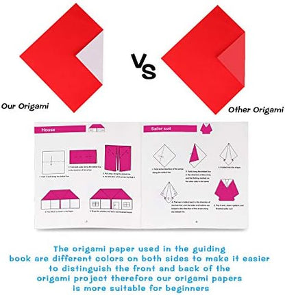 Origami Kit For kids ,120 Sheets Origami Paper with Instructions Book, 6x6 Inch square easy single Sided Square Colorful Folding Paper Set for Adults Beginners Activity - Image 3