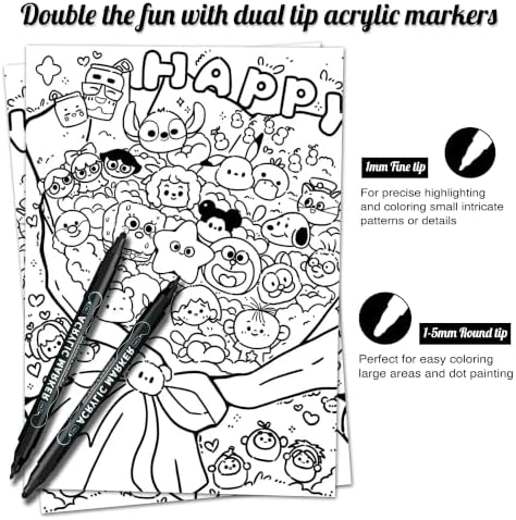 nauets 6 Black Dual Tip Acrylic Paint Markers Pens - Dot & Fine - Image 2