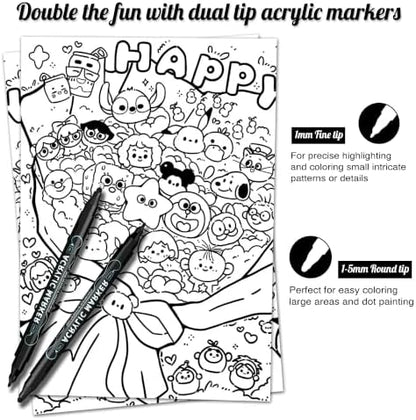 nauets 6 Black Dual Tip Acrylic Paint Markers Pens - Dot & Fine - Image 2