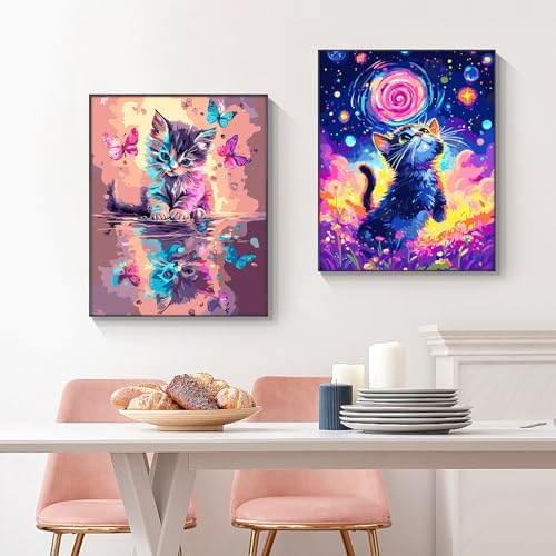 Yunnuo Paint by Numbers Kit for Adults,Cat Paint by Number Canvas,Butterfly Painting by Numbers for Beginners,Paint with Numbers for Great Gift and Wall Decoration 16’ W x 20’L - Image 4