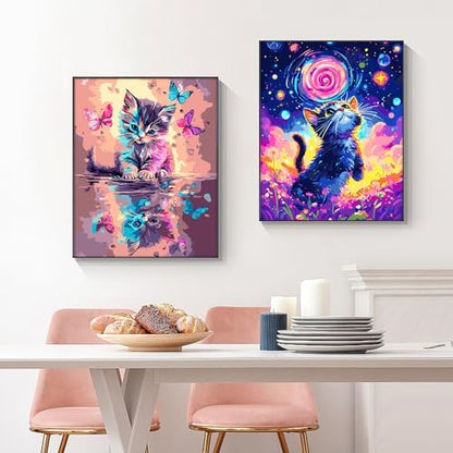 Yunnuo Paint by Numbers Kit for Adults,Cat Paint by Number Canvas,Butterfly Painting by Numbers for Beginners,Paint with Numbers for Great Gift and Wall Decoration 16’ W x 20’L - Image 4