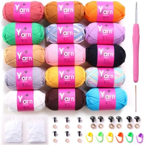 15x50g cotton yarn for crocheting-mercerized cotton yarn for knitting crochet kit for beginners multicolor chunky yarn bundle thick yarn for crochet knitting amigurumi yarn bulk by Sekafris