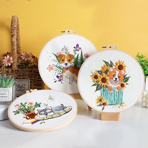 GLTAYLMY Dogs Embroidery Kit for Beginners with Pattern and Instructions,3 Pack Cross Stitch Kits,1 Plastic Embroidery Hoops,Threads and Needles,Needlepoint Kit for Adults - Image 6