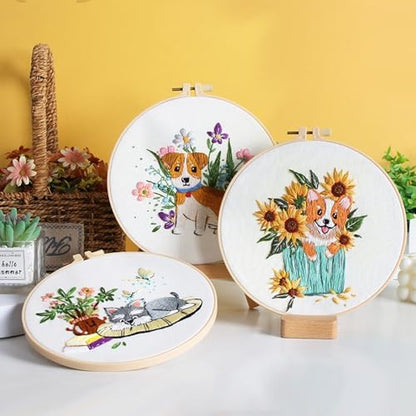 GLTAYLMY Dogs Embroidery Kit for Beginners with Pattern and Instructions,3 Pack Cross Stitch Kits,1 Plastic Embroidery Hoops,Threads and Needles,Needlepoint Kit for Adults - Image 6