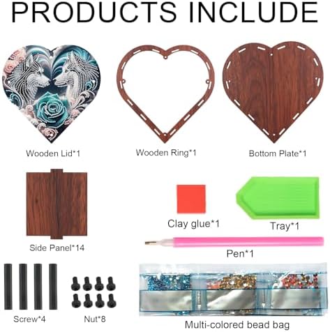 DIY Diamond Painting Kit Storage Box, Rose Wolf Dog Diamond Decorative Craft Heart Shaped Kit, Desktop Item Storage, Multifunctional Creative Craft Gift - Image 3