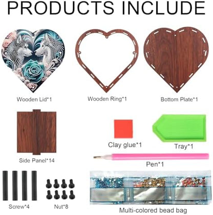 DIY Diamond Painting Kit Storage Box, Rose Wolf Dog Diamond Decorative Craft Heart Shaped Kit, Desktop Item Storage, Multifunctional Creative Craft Gift - Image 3