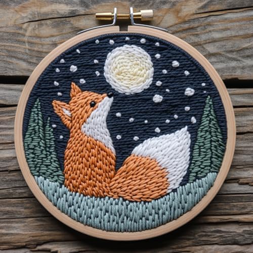 Punch Needle Kit for Beginners, Punch Stitching Kit for Adults, Needle Punch Kits for Adults with Fox and Moon Design, Ideal for DIY Crafts, Embroidery, and Gifts for All Ages by Unknown