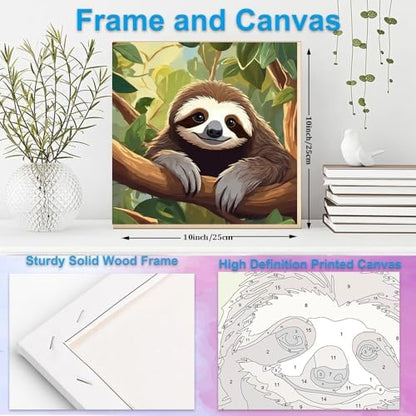 Artunion Framed Paint by Numbers Kit for Adults Beginners & Kids Ages 8-12,Cute Sloth Paint by Number with Frame,Animal Paint by Numbers Kit on Canvas 10 * 10 Inch Without Easel - Image 5