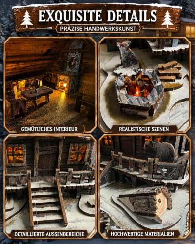 LED 3D Wooden Puzzle Winter Cabin DIY Miniature Building Kit with LED Lights - 3D Craft Rural Wooden Cabin Models Decor Gift for Adult - Image 3
