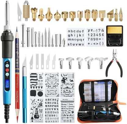 HANDSKIT 52PCS 90W Wood Burning Kit,Wood Burning Tool with LCD Display and Adjustable Temperature 180~480°C,28 Pyrography Tips,6 Blades and 1 Blade Holders,Pyrography Pen for Woodburning Crafts by HANDSKIT