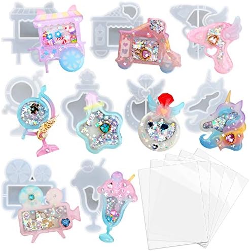 FUNSHOWCASE Resin Shaker Molds Set Charms Pendant Jewelry Making Supplies 9 Silicone Trays with 5 Clear Seal Films by FUNSHOWCASE