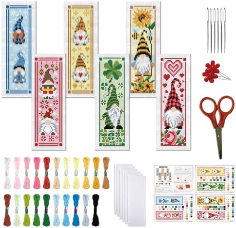 FREEBLOSS 6 Set Cross Stitch Bookmark Kit 8x2.4''11CT St. Patrick Gnome by FreeandCreativeCraftsArt