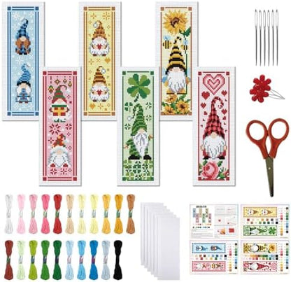 FREEBLOSS 6 Set Cross Stitch Bookmark Kit 8x2.4''11CT St. Patrick Gnome by FreeandCreativeCraftsArt