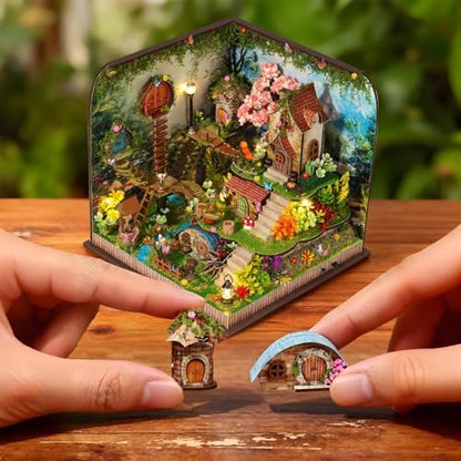 Book Nook DIY Miniature House Kit, 3D Wooden Puzzle Coffee House Dollhouse with Light & Tools, Creative Bookshelf Insert Craft Gifts for Adults Teens (Forest Garden) - Image 3