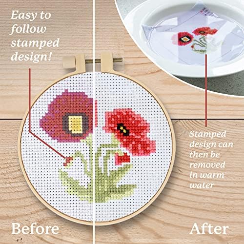 Kraftex Stamped Cross Stitch Kits for Beginners (Flower Theme - 6.75 Inch - 4 Pack 1 x Embroidery Hoop) Embroidery Needlepoint Patterns for Adults, Includes Poppy, Rose, Sunflower and Pansy - Image 4