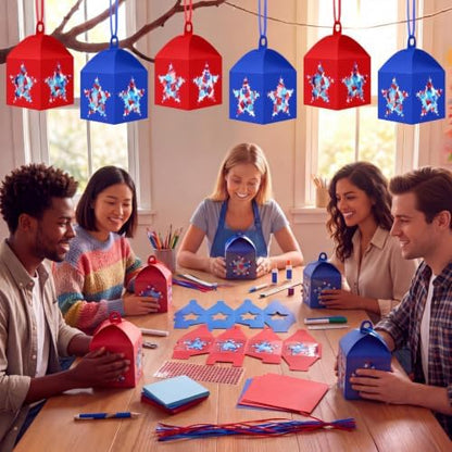 Maitys 16 Sets Patriotic Red Blue Star Paper Lantern Suncatcher Craft Kits - Image 6