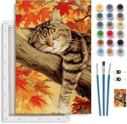 Spandrel Framed Paint by Numbers Cat Kit for Adult, Autumn Adult Paint by Number Kits on Canvas, DIY Acrylic Oil Easy Halloween Painting by Numbers Fall for Home Wall Decor, 8x12in by Unknown
