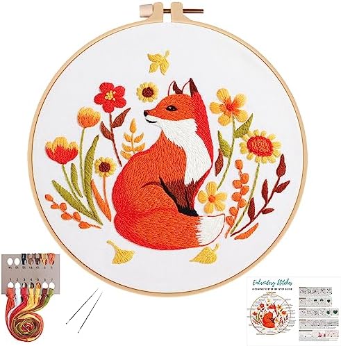 Louise Maelys Autumn Fox Embroidery Kit for Beginners Floral Craft by LouiseMaelys