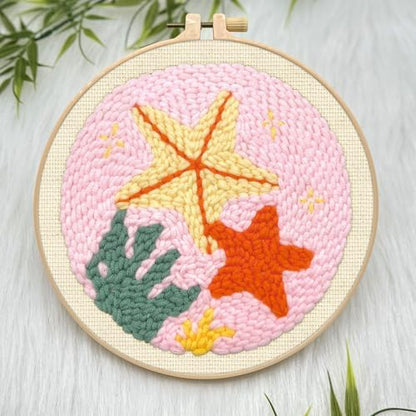 ERKOON Punch Needle Kit Adults Beginners, DIY Easy Sea Animals Embroidery Set for Starter Art Craft, Needling Punch Project with Patterns, Tools, Yarns, Hoop, Instruction (Starfish) - Image 4
