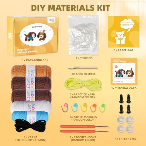 MOREJMTT Crochet Kit for Beginners, Learn to Crochet, Include Easy Knitting Soft Yarn, Step-by-Step Video Tutorial, Hook, Holiday Birthday Gift for Adults (Sausage Dog) - Image 3