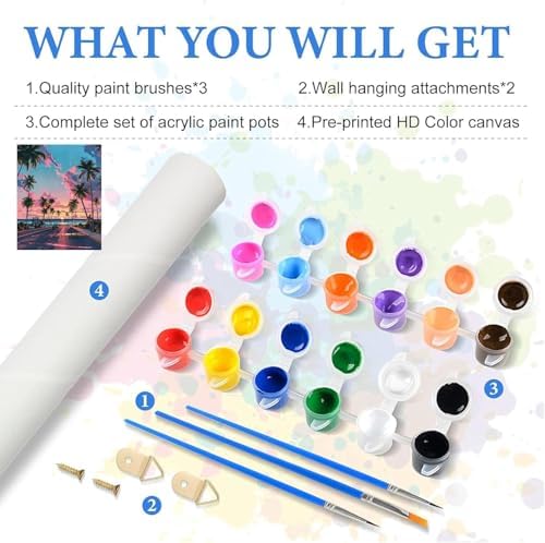 KYOQFVN Sunset Road Paint by Numbers for Adults Beginner, Street Adult Paint by Number Kits on Canvas, DIY Oil Painting Kits for Home Wall Decor 16X20 inch (Without Frame) - Image 2