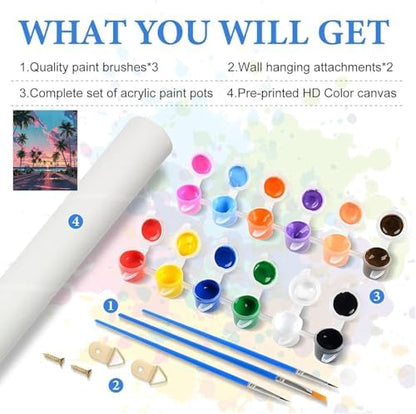 KYOQFVN Sunset Road Paint by Numbers for Adults Beginner, Street Adult Paint by Number Kits on Canvas, DIY Oil Painting Kits for Home Wall Decor 16X20 inch (Without Frame) - Image 2