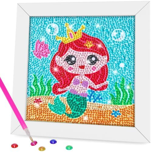QEUOYSS Diamond Art Kit for Kids with Wooden Frame Art and Crafts for Kids Ages 6-8 -10-12 Easy to DIY Diamond Art for Kid and Adult Beginners Home Wall Decoration (Mermaid) by QEUOYSS