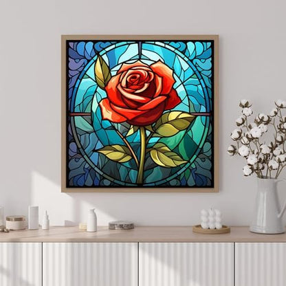 Artunion Framed Paint by Numbers Kit for Adults Beginners & Kids Ages 8-12,Red Rose Flower Paint by Number with Frame, Stained Glass Paint by Numbers Kit on Canvas 10 * 10 Inch Without Easel - Image 2