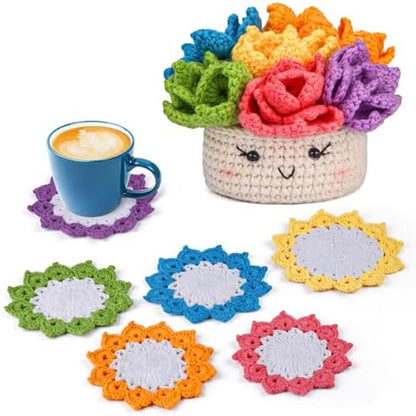 Hssugi Crochet Kit for Beginners 6PCS Potted Plant Coasters Crochet Kit by Hssugi