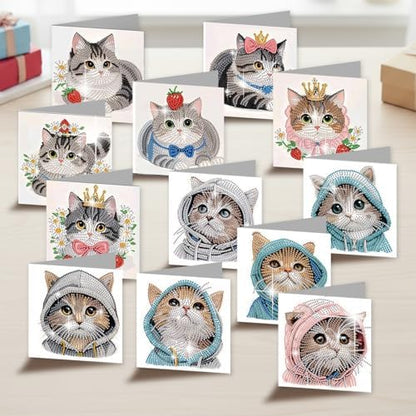12 Pack Diamond Painting Greeting Cards Kit with Envelopes, 5D DIY Cute Cat Kitten Pet Diamond Art Cards, Birthday Thank You All Occasion Cards for Cat Lovers Women Adults - Image 3