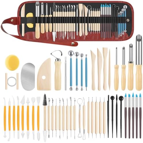 UUSYCUN 52PCS Pottery Tools for Sculpting, Ceramics Clay Tools for Pottery Kiln, Pottery Wheel, Trimming, Carving, Modeling, Beginners, Polymer Clay, Air Dry Clay, Pros, Adults, Crafting Supplies by UUSYCUN