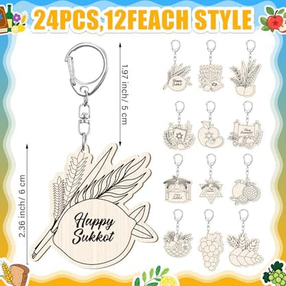 RattanView 24 Pcs Sukkot Craft Keychains DIY Keychain, 12 Styles - Image 2