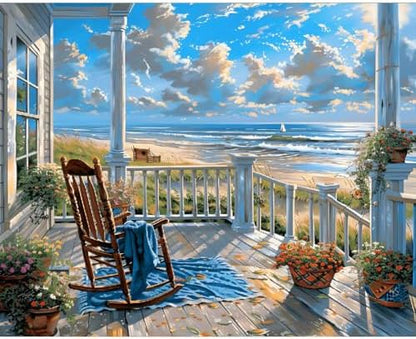 Clendo Landscape Paint by Numbers Kit for Adults Beginners, Beach Adult Paint by Numbers on Canvas, Acrylic Painting Crafts for Home Decor (16x20inch) by Clendo