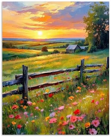 Alptiny Sunset Farm Paint by Numbers Kit for Adults Beginner, Countryside Landscape with Flowers Paint by Number Kits, DIY Oil Painting Kit for Relaxation & Home Decor, 16x20 Inch by Unknown