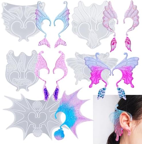 5 Set Earrings Silicone Resin Mold Ear Loop Butterfly Shaped Epoxy Silicone Casting Molds Hoops for Rings Jewelry Ornament Earring Eardrop Hooks, 3D DIY Making Women Earrings Decor Crafts by Qinlunuho