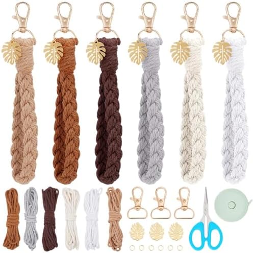 FREEBLOSS 6 Set Macrame Keychain Lanyard Kit DIY Macrame Palm Leaf Keychain Kit with Instruction Macrame Wristlet Macrame Hanging Decor DIY Macrame Kit for Beginners by FreeandCreativeCraftsArt