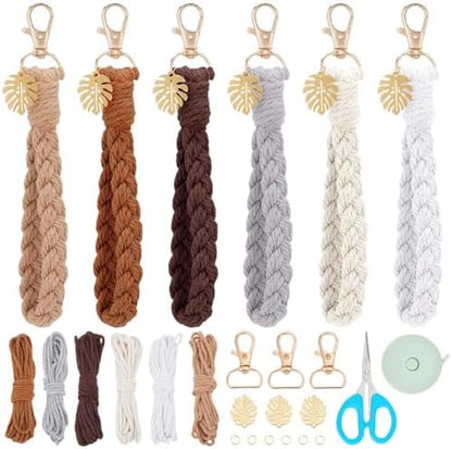 FREEBLOSS 6 Set Macrame Keychain Lanyard Kit DIY Macrame Palm Leaf Keychain Kit with Instruction Macrame Wristlet Macrame Hanging Decor DIY Macrame Kit for Beginners by FreeandCreativeCraftsArt