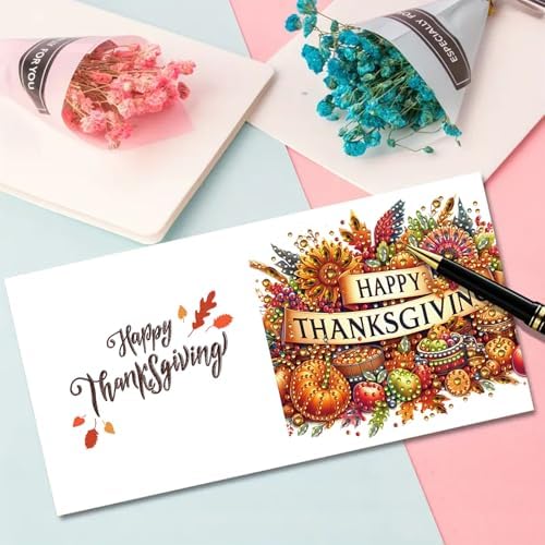 6Pcs Thanksgiving Greeting Card DIY Diamond Art Painting Greeting Cards Special Shaped Diamond Autumn Blessing Folding Card Kit Arts Crafts for Birthday Festival (Thanksgiving Day) - Image 7