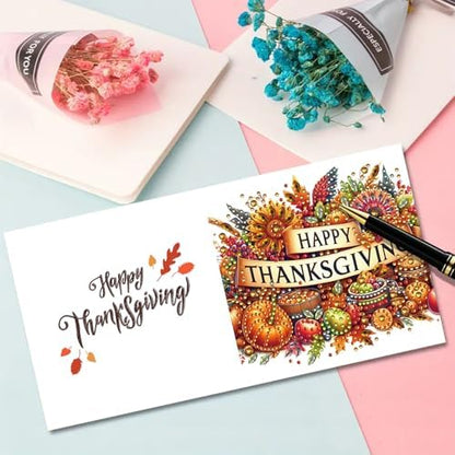 6Pcs Thanksgiving Greeting Card DIY Diamond Art Painting Greeting Cards Special Shaped Diamond Autumn Blessing Folding Card Kit Arts Crafts for Birthday Festival (Thanksgiving Day) - Image 7