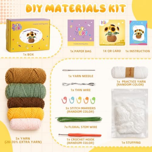 Crochet Kit for Beginners, Crochet Plant Kit,Knitting Kit(Sunflower) - Image 3