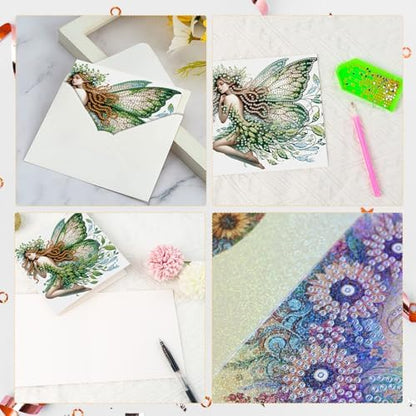 Focart 6 Pack Diamond Painting Greeting Cards Kit of Green Butterfly Fairy - Image 4