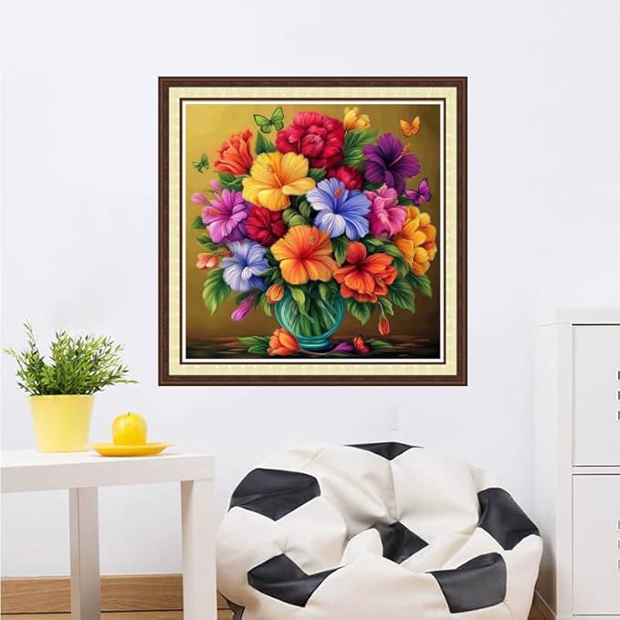 Magxvouy Cross Stitch Kits Stamped Full Range of Embroidery Kits,Cross Stitch Patterns Needlework Kits for Beginners 11CT Printed Kits& Colorful Flowers in a vase 18x18 inchs