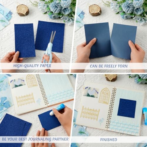 50 Sheets A5 Blue Multi Texture Junk Journal Scrapbook Decorative Paper - Image 7