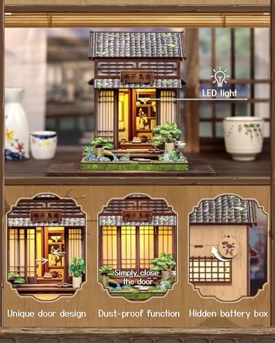Book Nook, DIY Miniature House Kits for Adult, Japanese Booknook Tiny House, Decorative Bookends, Bookshelf Home Decor 3D Wooden Puzzles, Craft Gifts for Friends and Family (Tea House) - Image 3